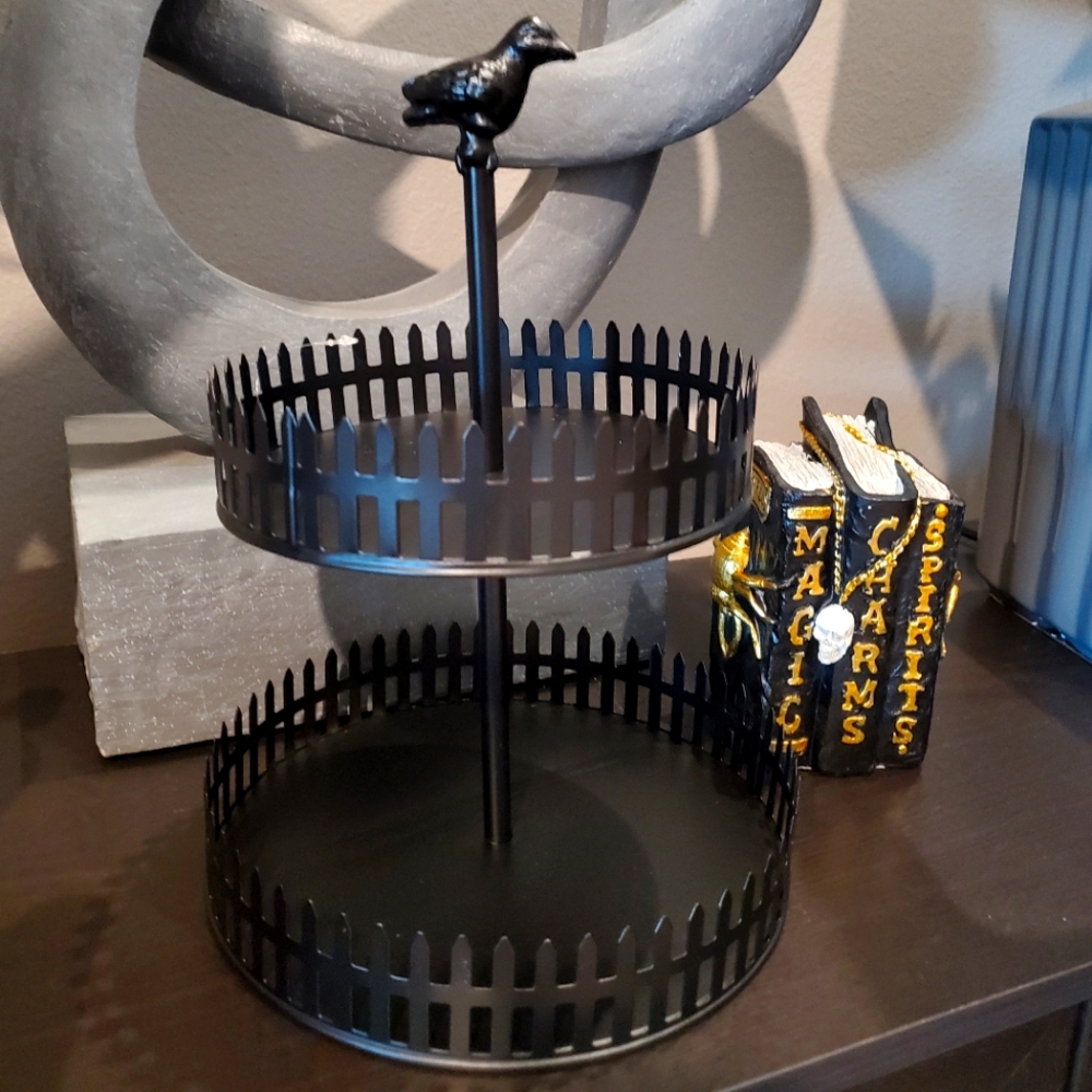 Halloween Black Metal Two Tier Crow Tray